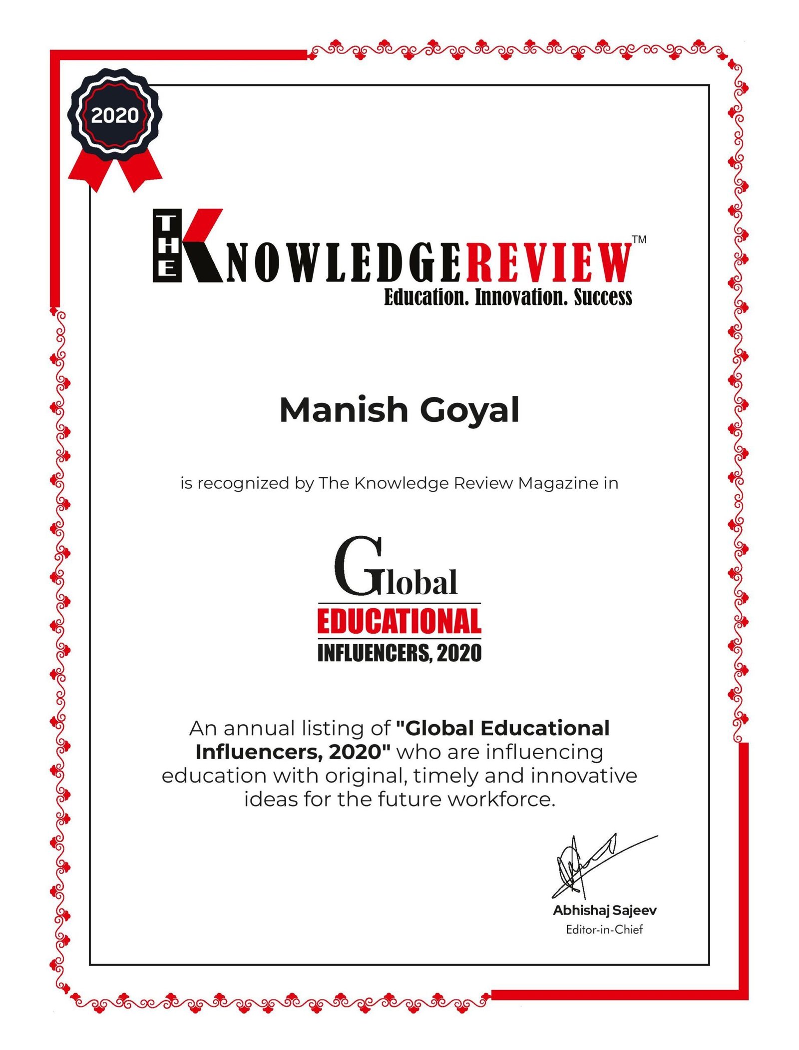 Awards & Certificates | Manish Goel Stocks